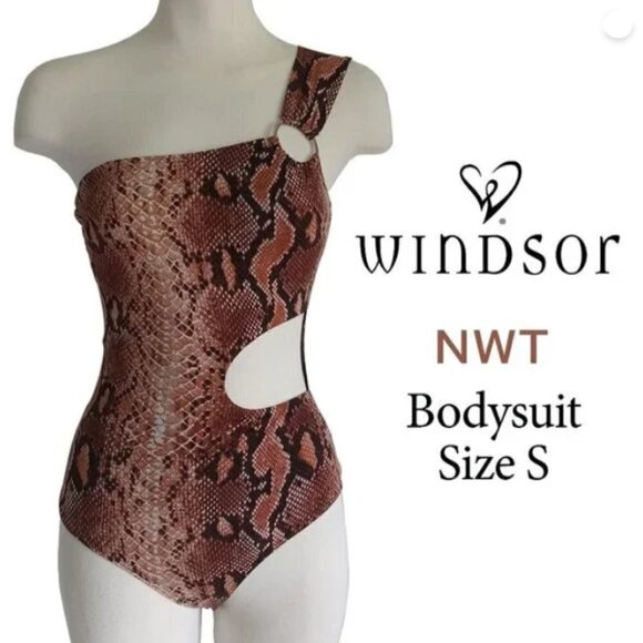 WINDSOR Disco Style One Shoulder Bodysuit Cutout Side in Rust Snake Color Size S - Picture 16 of 16